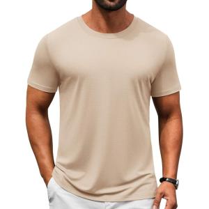 imageCOOFANDY Mens TShirts Short Sleeve Crew Neck T Shirts Casual Classic Basic Tee ShirtsLight Khaki