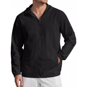 imageCOOFANDY Mens UPF 50 Sun Protection Hoodie Jacket Full Zip Light Long Sleeve Performance Fishing Shirts Hiking OutdoorBlack