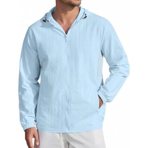 imageCOOFANDY Mens UPF 50 Sun Protection Hoodie Jacket Full Zip Light Long Sleeve Performance Fishing Shirts Hiking OutdoorLight Blue