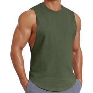 imageCOOFANDY Mens Workout Tank Tops Cotton Cut Off Sleeveless Muscle Shirts Gym Athletic Running T ShirtArmy Green