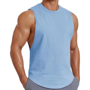 imageCOOFANDY Mens Workout Tank Tops Cotton Cut Off Sleeveless Muscle Shirts Gym Athletic Running T ShirtBlue