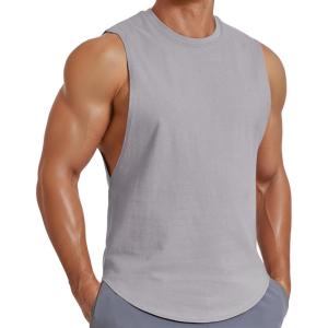 imageCOOFANDY Mens Workout Tank Tops Cotton Cut Off Sleeveless Muscle Shirts Gym Athletic Running T ShirtGrey