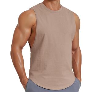 imageCOOFANDY Mens Workout Tank Tops Cotton Cut Off Sleeveless Muscle Shirts Gym Athletic Running T ShirtKhaki