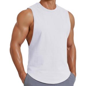 imageCOOFANDY Mens Workout Tank Tops Cotton Cut Off Sleeveless Muscle Shirts Gym Athletic Running T ShirtWhite