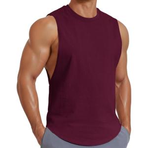 imageCOOFANDY Mens Workout Tank Tops Cotton Cut Off Sleeveless Muscle Shirts Gym Athletic Running T ShirtWine Red