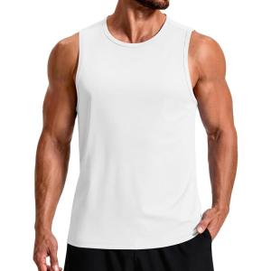 imageCOOFANDY Mens Workout Tank Tops Quick Dry UPF 50 Muscle Sleeveless Shirts Gym Athletic Running Summer Beach Swim ShirtWhite