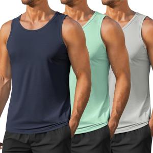 imageCOOFANDY Mens Workout Tank Tops UPF 50 Sleeveless Gym Muscle Shirts Cooling Quick Dry Bodybuilding Tanks for Swim BeachLight GrayNavy BlueLight Green