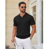 imageCOOFANDY Knit Polo Shirts for Men Short Sleeve V Neck Polo Lightweight Summer Casual Textured Polo ShirtsBlack