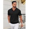 imageCOOFANDY Knit Polo Shirts for Men Short Sleeve V Neck Polo Lightweight Summer Casual Textured Polo ShirtsBlack