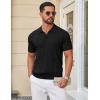 imageCOOFANDY Knit Polo Shirts for Men Short Sleeve V Neck Polo Lightweight Summer Casual Textured Polo ShirtsBlack