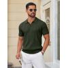 imageCOOFANDY Knit Polo Shirts for Men Short Sleeve V Neck Polo Lightweight Summer Casual Textured Polo ShirtsDark Green