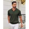 imageCOOFANDY Knit Polo Shirts for Men Short Sleeve V Neck Polo Lightweight Summer Casual Textured Polo ShirtsDark Green