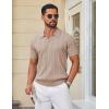 imageCOOFANDY Knit Polo Shirts for Men Short Sleeve V Neck Polo Lightweight Summer Casual Textured Polo ShirtsKhaki