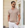 imageCOOFANDY Knit Polo Shirts for Men Short Sleeve V Neck Polo Lightweight Summer Casual Textured Polo ShirtsKhaki