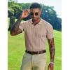 imageCOOFANDY Knit Polo Shirts for Men Short Sleeve V Neck Polo Lightweight Summer Casual Textured Polo ShirtsKhaki