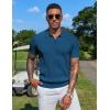 imageCOOFANDY Knit Polo Shirts for Men Short Sleeve V Neck Polo Lightweight Summer Casual Textured Polo ShirtsLake Blue