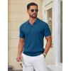 imageCOOFANDY Knit Polo Shirts for Men Short Sleeve V Neck Polo Lightweight Summer Casual Textured Polo ShirtsLake Blue
