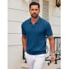 imageCOOFANDY Knit Polo Shirts for Men Short Sleeve V Neck Polo Lightweight Summer Casual Textured Polo ShirtsLake Blue