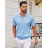imageCOOFANDY Knit Polo Shirts for Men Short Sleeve V Neck Polo Lightweight Summer Casual Textured Polo ShirtsLight Blue