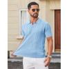 imageCOOFANDY Knit Polo Shirts for Men Short Sleeve V Neck Polo Lightweight Summer Casual Textured Polo ShirtsLight Blue