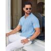 imageCOOFANDY Knit Polo Shirts for Men Short Sleeve V Neck Polo Lightweight Summer Casual Textured Polo ShirtsLight Blue