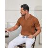 imageCOOFANDY Knit Polo Shirts for Men Short Sleeve V Neck Polo Lightweight Summer Casual Textured Polo ShirtsLight Brown