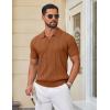 imageCOOFANDY Knit Polo Shirts for Men Short Sleeve V Neck Polo Lightweight Summer Casual Textured Polo ShirtsLight Brown