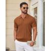 imageCOOFANDY Knit Polo Shirts for Men Short Sleeve V Neck Polo Lightweight Summer Casual Textured Polo ShirtsLight Brown