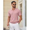 imageCOOFANDY Knit Polo Shirts for Men Short Sleeve V Neck Polo Lightweight Summer Casual Textured Polo ShirtsLotus Pink