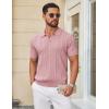 imageCOOFANDY Knit Polo Shirts for Men Short Sleeve V Neck Polo Lightweight Summer Casual Textured Polo ShirtsLotus Pink