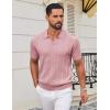 imageCOOFANDY Knit Polo Shirts for Men Short Sleeve V Neck Polo Lightweight Summer Casual Textured Polo ShirtsLotus Pink