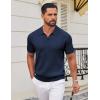 imageCOOFANDY Knit Polo Shirts for Men Short Sleeve V Neck Polo Lightweight Summer Casual Textured Polo ShirtsNavy