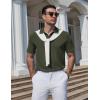 imageCOOFANDY Mens Knit Polo Shirts Short Sleeve Casual Textured Polo Shirt Summer Vintage Collared Golf TShirDark Army Green