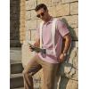 imageCOOFANDY Mens Knit Polo Shirts Short Sleeve Casual Textured Polo Shirt Summer Vintage Collared Golf TShirPink