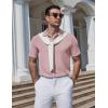 imageCOOFANDY Mens Knit Polo Shirts Short Sleeve Casual Textured Polo Shirt Summer Vintage Collared Golf TShirPink