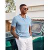 imageCOOFANDY Mens Knit Polo Shirts Short Sleeve Slim Fit Textured Golf Polo Shirt Casual Summer Vacation TShirtsLight Blue