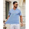 imageCOOFANDY Mens Knit Polo Shirts V Neck Short Sleeve Ribbed Textured Polo Shirt Stretch Casual Golf Shirts Collared T Shirt01light Blue