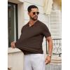 imageCOOFANDY Mens Knit Polo Shirts V Neck Short Sleeve Ribbed Textured Polo Shirt Stretch Casual Golf Shirts Collared T ShirtBrown