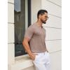 imageCOOFANDY Mens Knit Polo Shirts V Neck Short Sleeve Ribbed Textured Polo Shirt Stretch Casual Golf Shirts Collared T ShirtKhaki