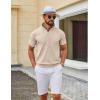 imageCOOFANDY Mens Knit Polo Shirts V Neck Short Sleeve Ribbed Textured Polo Shirt Stretch Casual Golf Shirts Collared T ShirtLight Brown