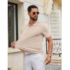 imageCOOFANDY Mens Knit Polo Shirts V Neck Short Sleeve Ribbed Textured Polo Shirt Stretch Casual Golf Shirts Collared T ShirtLight Brown