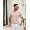 imageCOOFANDY Mens Knit Polo Shirts V Neck Short Sleeve Ribbed Textured Polo Shirt Stretch Casual Golf Shirts Collared T ShirtLight Brown