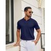 imageCOOFANDY Mens Knit Polo Shirts V Neck Short Sleeve Ribbed Textured Polo Shirt Stretch Casual Golf Shirts Collared T ShirtNavy Blue