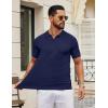 imageCOOFANDY Mens Knit Polo Shirts V Neck Short Sleeve Ribbed Textured Polo Shirt Stretch Casual Golf Shirts Collared T ShirtNavy Blue