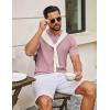 imageCOOFANDY Mens Knit Polo Shirts V Neck Short Sleeve Ribbed Textured Polo Shirt Stretch Casual Golf Shirts Collared T ShirtPink