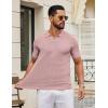 imageCOOFANDY Mens Knit Polo Shirts V Neck Short Sleeve Ribbed Textured Polo Shirt Stretch Casual Golf Shirts Collared T ShirtPink