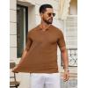 imageCOOFANDY Mens Knit Polo Shirts V Neck Short Sleeve Ribbed Textured Polo Shirt Stretch Casual Golf Shirts Collared T ShirtReddish Brown