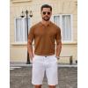 imageCOOFANDY Mens Knit Polo Shirts V Neck Short Sleeve Ribbed Textured Polo Shirt Stretch Casual Golf Shirts Collared T ShirtReddish Brown