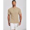 imageCOOFANDY Mens Muscle Tee Shirts Henley Stretch Short Sleeve Workout TShirts Khaki Medium