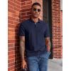 imageCOOFANDY Mens Polo Shirts Short Sleeve Cotton Pique Casual Button T Shirts Classic Fit Collared Golf ShirtsNavy Blue